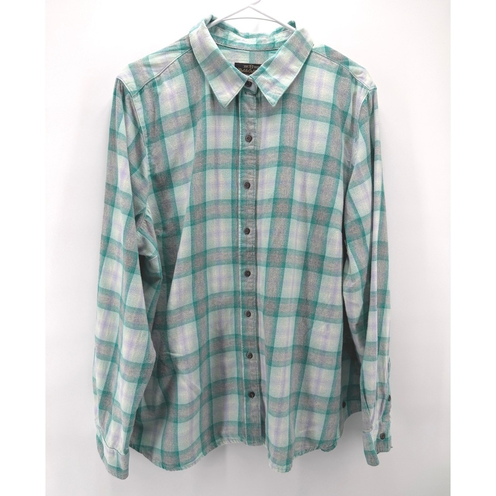 Noble Outfitters Teal Plaid Flannel Shirt Women 2X Gorpcore Cabin Cozy Cotton
